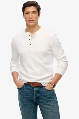 Superdry Herren Besticktes Vintage Logo Oberteil mit Halber Knopfleiste