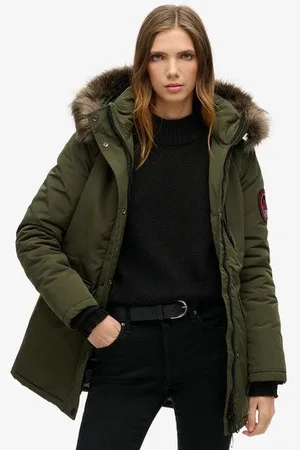 Superdry Damen Everest Parka mit Kapuze und Kunstfellbesatz