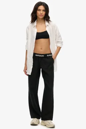 Superdry Damen Leinenhose mit Kordelzug