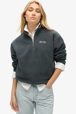 Superdry Damen Country Club mit Teddyfell und Halbem Reißverschluss