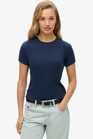 Superdry Damen Geripptes Athletic Essentials T-shirt mit Logo