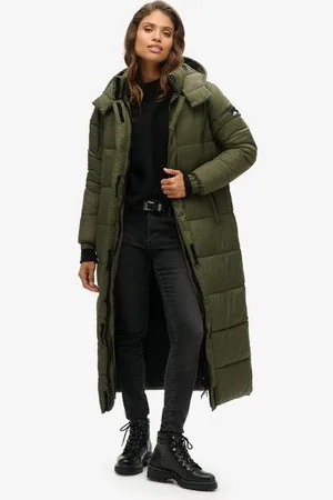 Superdry Damen Kaki Langer Ripstop Steppmantel, Größe: 38