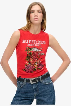 Superdry Damen Tattoo Tanktop mit Strassbesatz Grafikdruck, Größe: 38