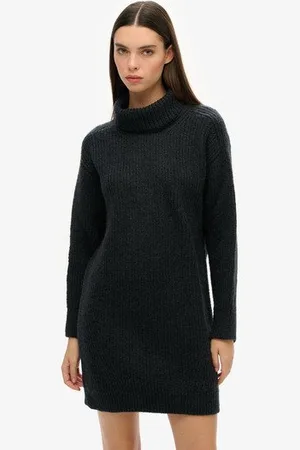 Superdry Damen Strickpulloverkleid mit Rollkragen