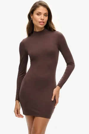 Superdry Damen Jersey-Minikleid mit Angedeutetem Ausschnitt, Größe: 44