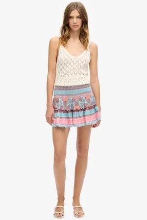 Superdry Damen Gesmokter Minirock Mit Print, , Größe: 40