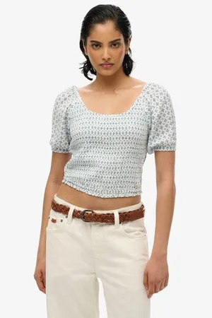 Superdry Damen Gesmoktes Oberteil aus Webstoff
