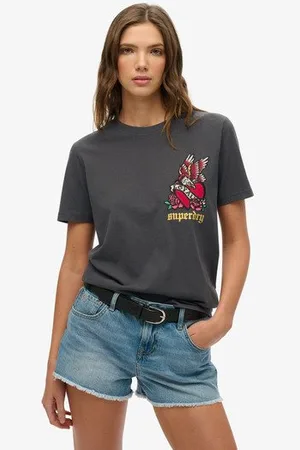 Superdry Damen Lässiges T-shirt im Old-school-stil mit Tattoo-print