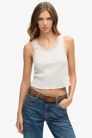 Superdry Damen Vintage Tanktop aus Bio-baumwolle mit Spitzenbesatz