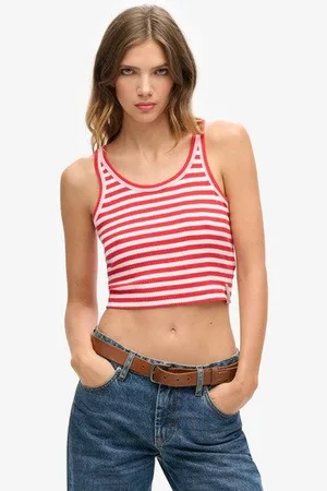 Superdry Damen Geripptes Vintage Kurztop aus Bio-baumwolle