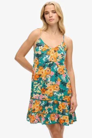Superdry Damen Blau, Gelb und Rosa Minikleid Blumendruck, Größe: 34