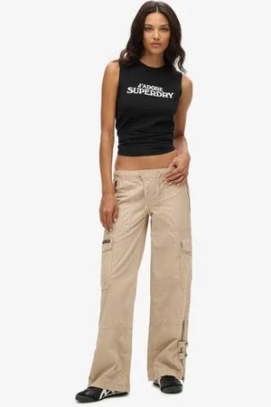 Superdry Damen Cargohose mit Weitem Beinschnitt und Niedriger Leibhöhe