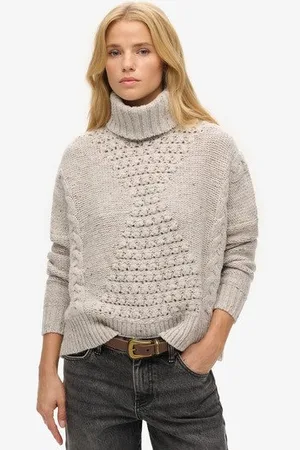 Superdry Damen Grober Rollkragenpullover mit Zopfmuster