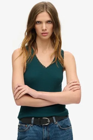 Superdry Damen Athletic Essentials Tanktop mit Spitzenbesatz