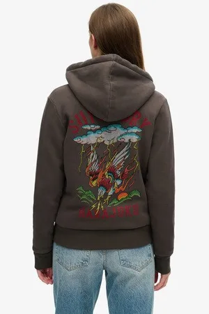 Superdry Damen Tattoo Kapuzenjacke mit Strassbesatz