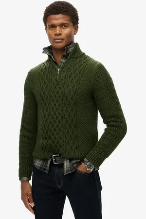 Superdry Herren Jacob Zopfmusterpullover mit Halblangem Reißverschluss