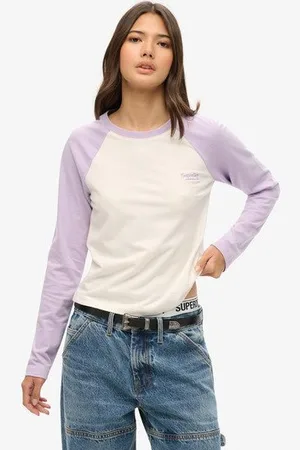 Superdry Damen Essential Baseballoberteil mit Langen Ärmeln und Logo