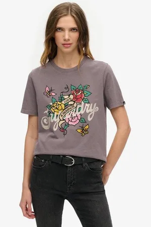Superdry Damen T-shirt mit Tattoo-schriftzug und Grafik