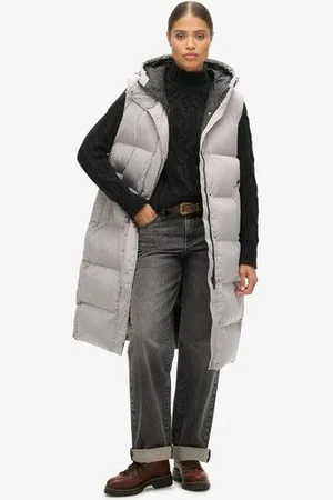 Superdry Damen Lange Steppweste mit Kapuze