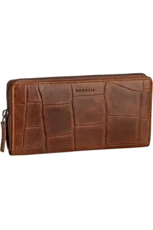 Bugatti Nevio Ladies Long Wallet With Zip in Cognac (0.5 Liter), Geldbörse