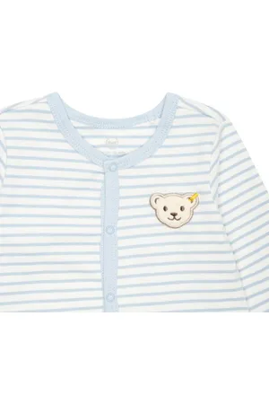 Steiff Baby-Strampler mit Knopfleiste - Gr. 86 - hellblau/gestreift