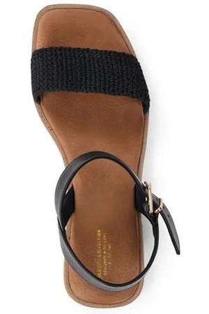 Tchibo Ledersandalen mit Häkelriemen - Damen - Gr. 41 - schwarz