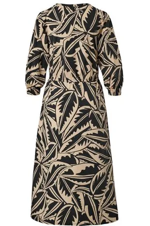 Tchibo Popeline-Kleid mit Palmenblätter-Druck - Damen - Gr. 50 - schwarz/print