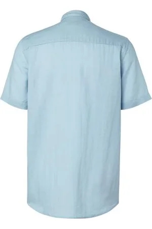 Tchibo Kurzarmhemd mit Leinen - Herren - Gr. XL - hellblau/gestreift