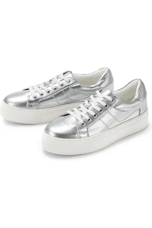 Tchibo Plateau-Sneaker aus Leder - Damen - Gr. 41 - silber