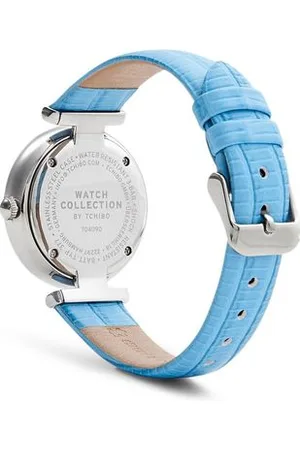 Tchibo Armbanduhr mit Lederband und Kristallen - silber