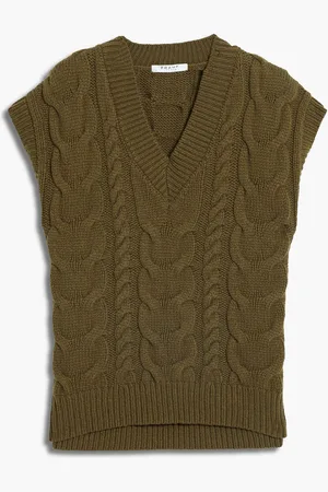Frame Weste aus Merinowolle mit Zopfstrickmuster - Grün - S
