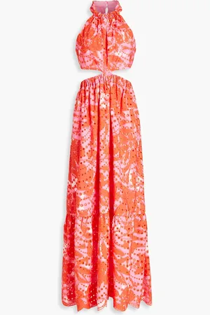 Ml Monique Lhuillier Neckholder-Maxikleid mit floralem Print, Cut-outs und Lochstickerei - - US 10