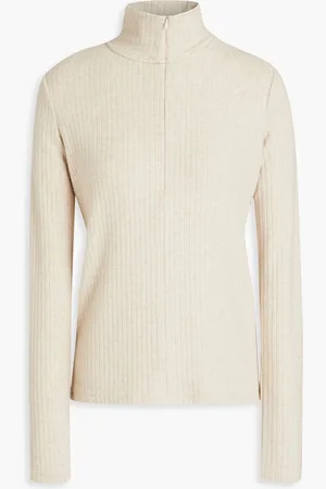 Vince Rollkragenpullover aus Rippstrick mit halblangem Reißverschluss - Weiß - L