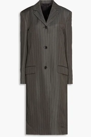 Acne Studios Gestreifter Mantel aus Twill aus einer Leinenmischung - Grau - DE 34