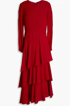 MIKAEL AGHAL Gestuftes Midikleid aus Crêpe - Rot - US 8