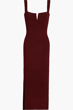 GALVAN Freya Midikleid aus Rippstrick - Burgunderrot - L