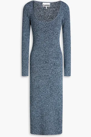 Ganni Meliertes Midikleid aus Rippstrick - Blau - XS
