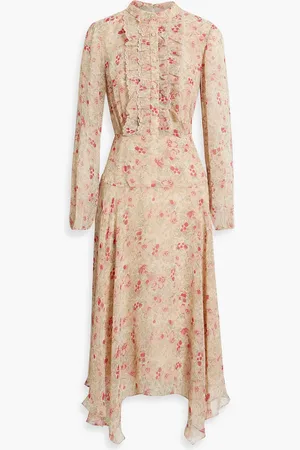 MIKAEL AGHAL Midikleid aus Chiffon mit floralem Print und Spitzenbesatz - Neutral - US 6