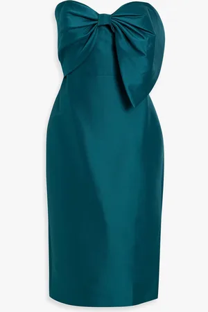 Badgley Mischka Trägerloses Kleid aus Faille mit Schleife - Blau - US 10