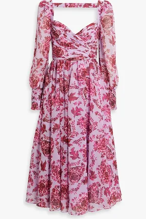 Badgley Mischka Midikleid aus Chiffon mit floralem Print und Cut-outs - Lila - US 2