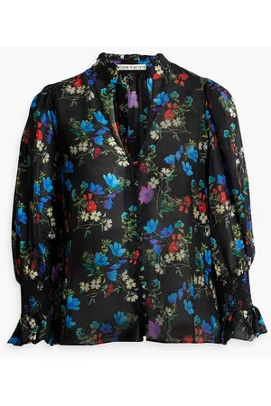ALICE+OLIVIA Alice Olivia - Ilan gerafftes Oberteil aus einer Baumwoll-Seidenmischung mit floralem Print - - S