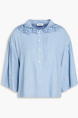 Sandro Oberteil aus Webstoff mit Guipure-Spitzenbesatz - Blau - 3