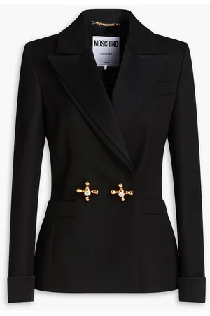 Moschino Doppelreihiger Blazer aus Woll-Twill mit Satinbesatz - - IT 36