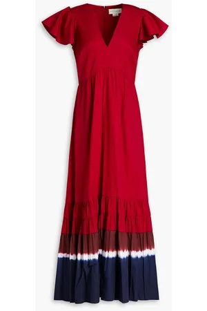 Sachin & Babi Paloma gerafftes Midikleid aus Baumwolle mit Batikmuster - Burgunderrot - US 2