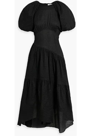 Frame Asymmetrisches Midikleid aus Baumwoll-Seersucker mit Raffung - - S