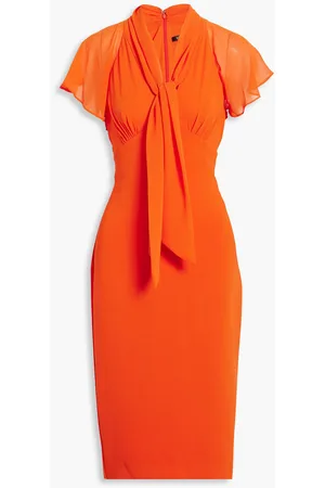 Badgley Mischka Midikleid aus Crêpe und Chiffon mit Bindedetail - Orange - US 4
