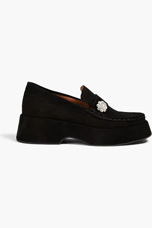 Ganni Loafers aus Veloursleder mit Kristallverzierung und Plateau - - EU 41