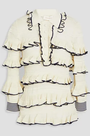 ZIMMERMANN Pullover aus Häkelstrick mit Rüschen und Polokragen - Weiß - 0