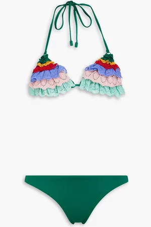 ZIMMERMANN Triangel-Bikini aus Baumwolle mit Lochstickerei und Rüschen - Grün - 0