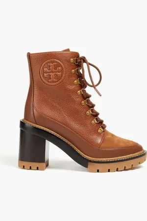 Tory Burch Miller Ankle Boots aus Narben- und Nubukleder - Braun - US 11